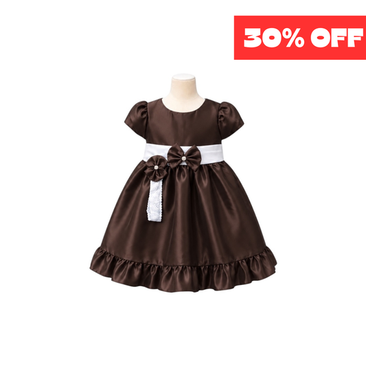 Baby Girl Brown Satin Dress with Matching Headband (3–6 Months)