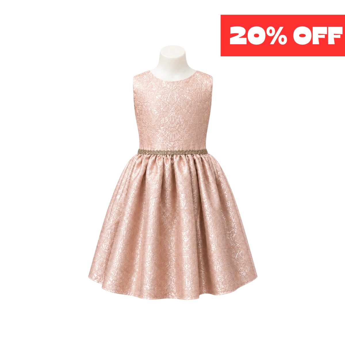 Rose Gold Embroidered Dress with Gold Sequin Waistband (Size 16)