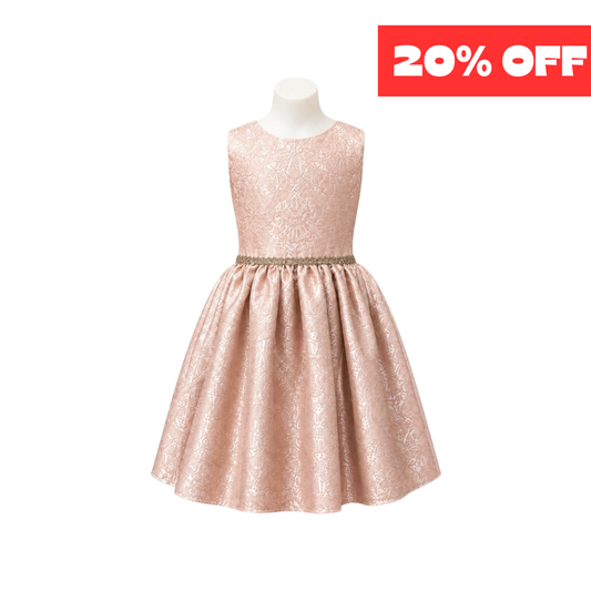 Rose Gold Embroidered Dress with Gold Sequin Waistband (Size 16)