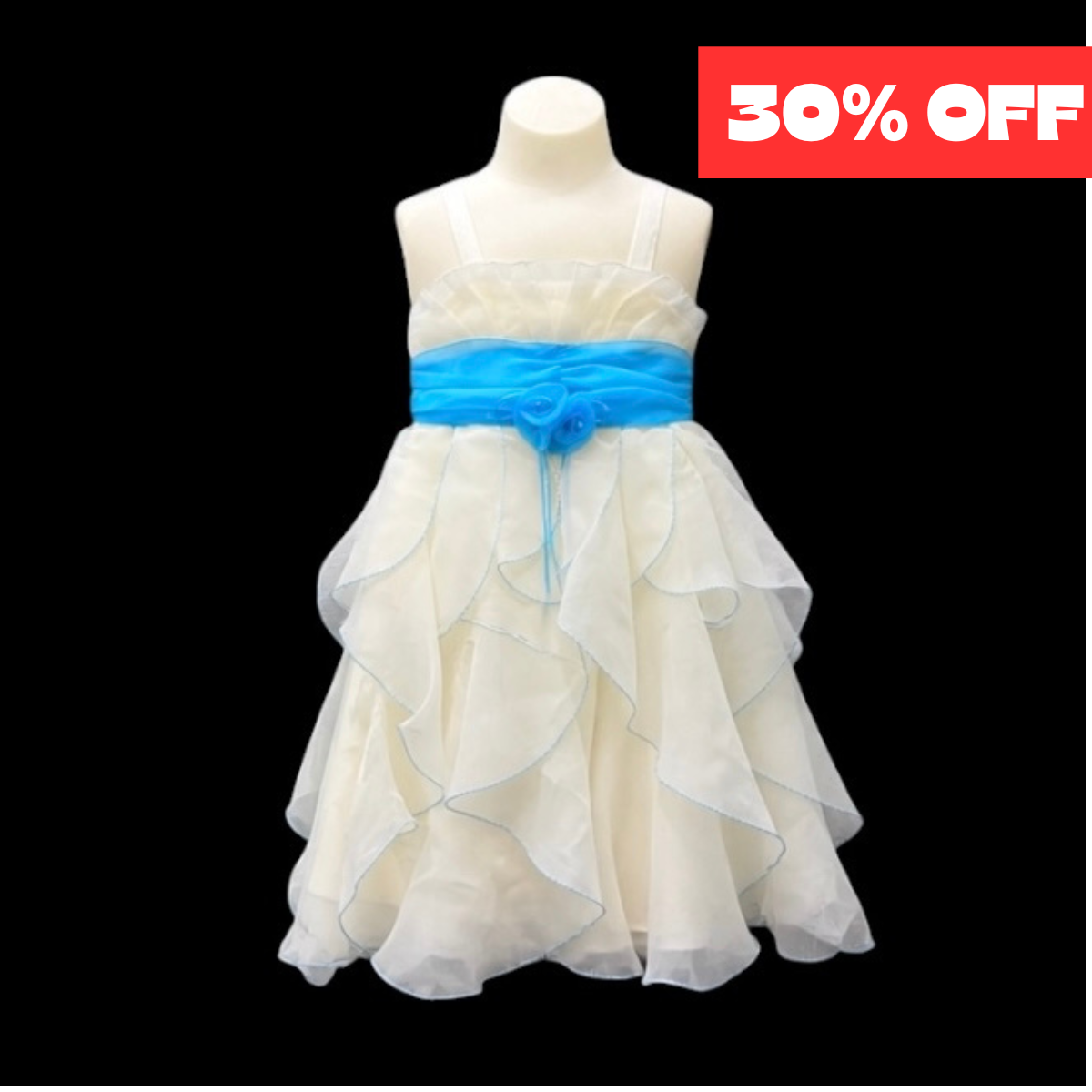Yellow Layered Organza Dress with Turquoise Sash & Rosette Accent (Size 4)