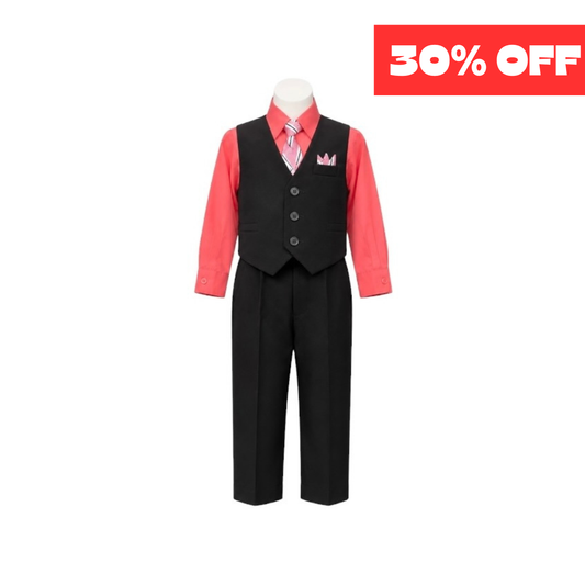 Vangogh Baby Black Vest Set with Coral Dress Shirt