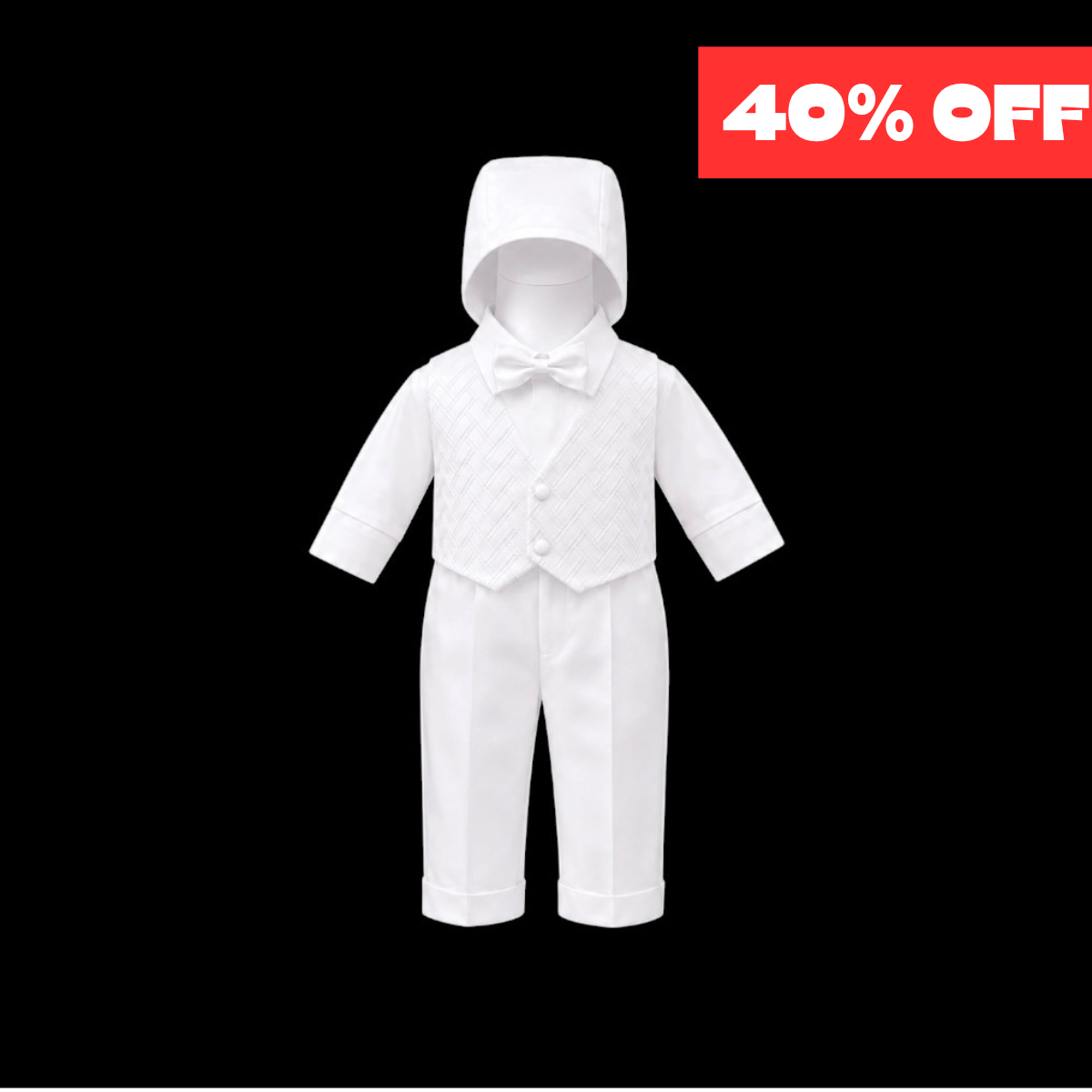 Fouger U.S.A. White 4-Piece Baby Baptism Vest Set with Matching Hat (24 months)