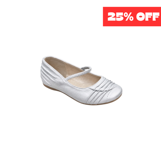 Jolene Silver Classic Ballet Flats with Ruched Detail & Elastic Strap