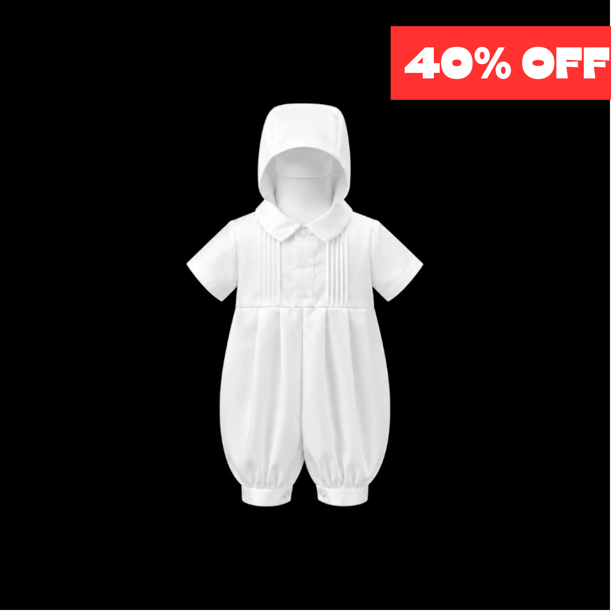 Mavezzano & Co Baby White Baptism Romper & Matching Hat