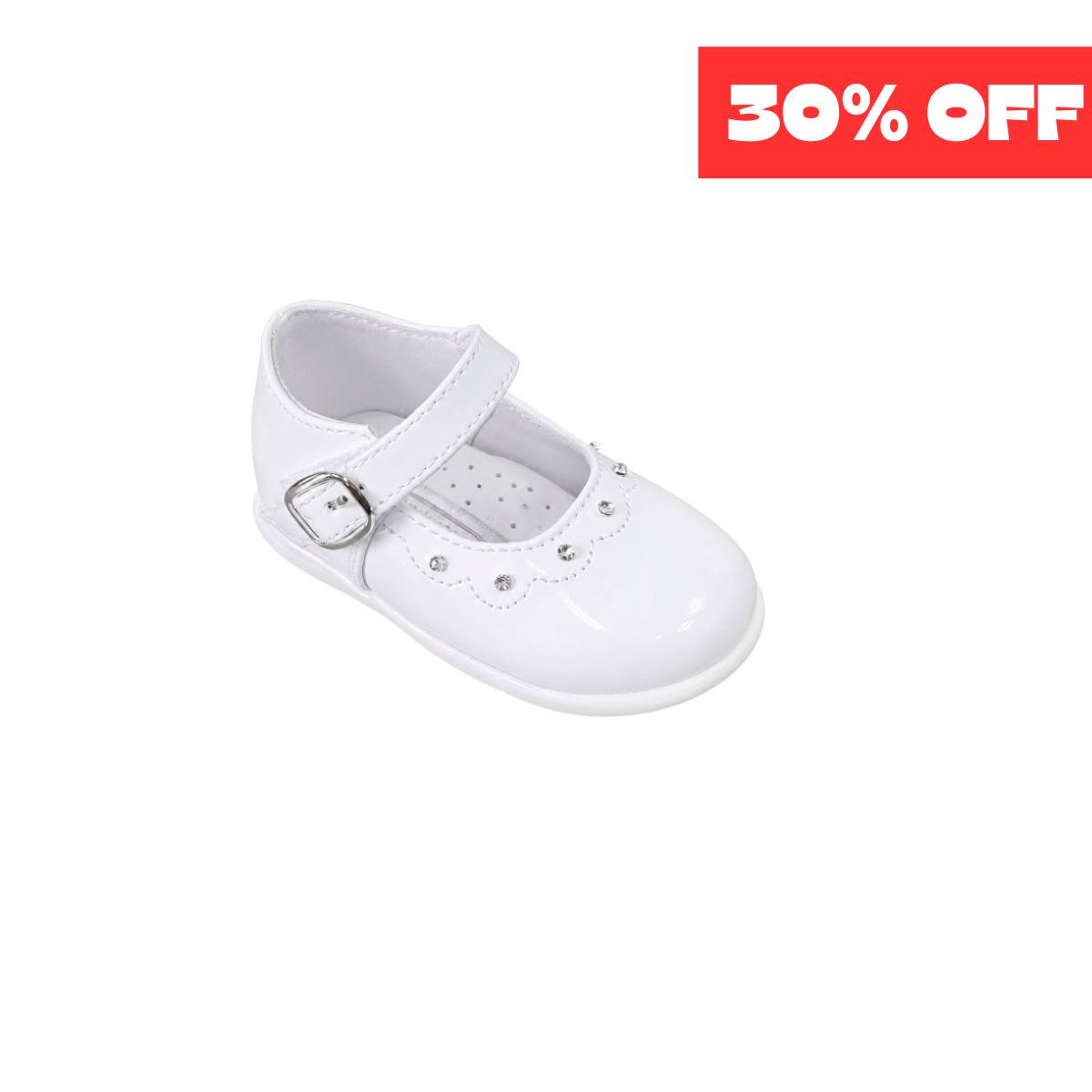 TenderToes White Patent Rhinestone Mary Jane Dress Shoes