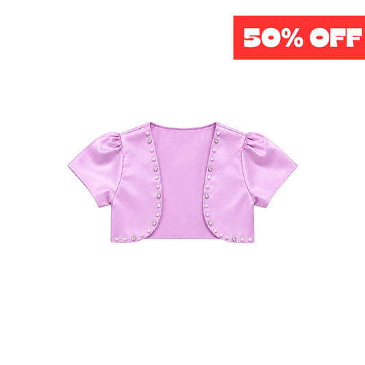 Girls’ Lavender Satin Bolero with Pearl & Rhinestone Trim