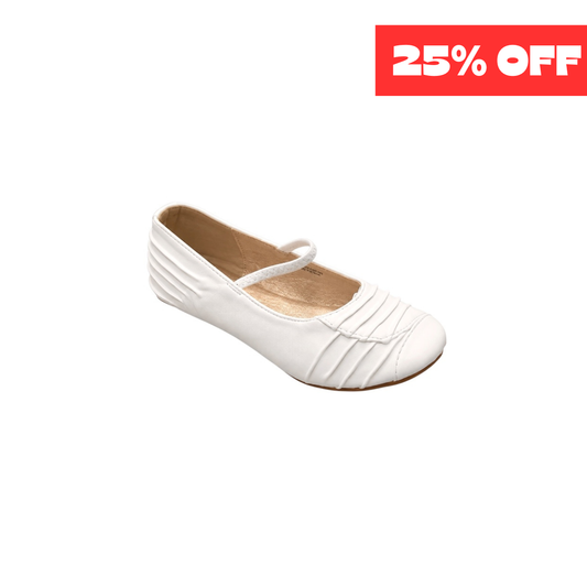 Jolene White Classic Ballet Flats with Ruched Detail & Elastic Strap