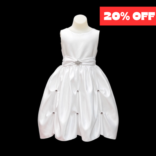Fifth Avenue White Satin Ruched Rhinestone Knee Length Dress