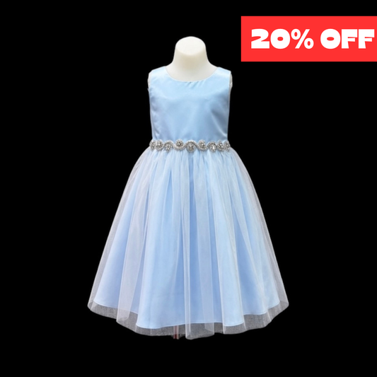 Lt. Blue Sleeveless Dress w/ Rhinestone Belt (Size 6)