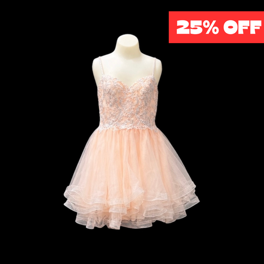 Blush Jr. Grad Dress with Lace Embroidered Bodice and Sparkle Tulle Skirt