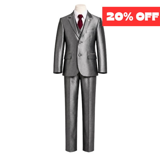 Mini World Toddler Classic Fit 5-Piece Charcoal Silver Suit (Size 3)