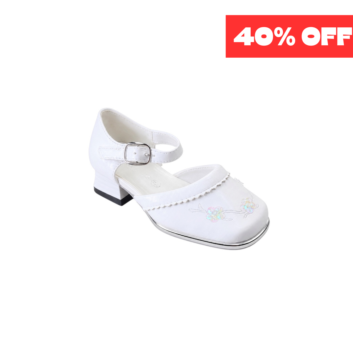 Jolene Girls' White Floral Embroidered Dress Heel