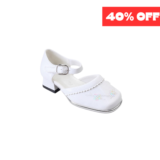 Jolene Girls' White Floral Embroidered Dress Heel