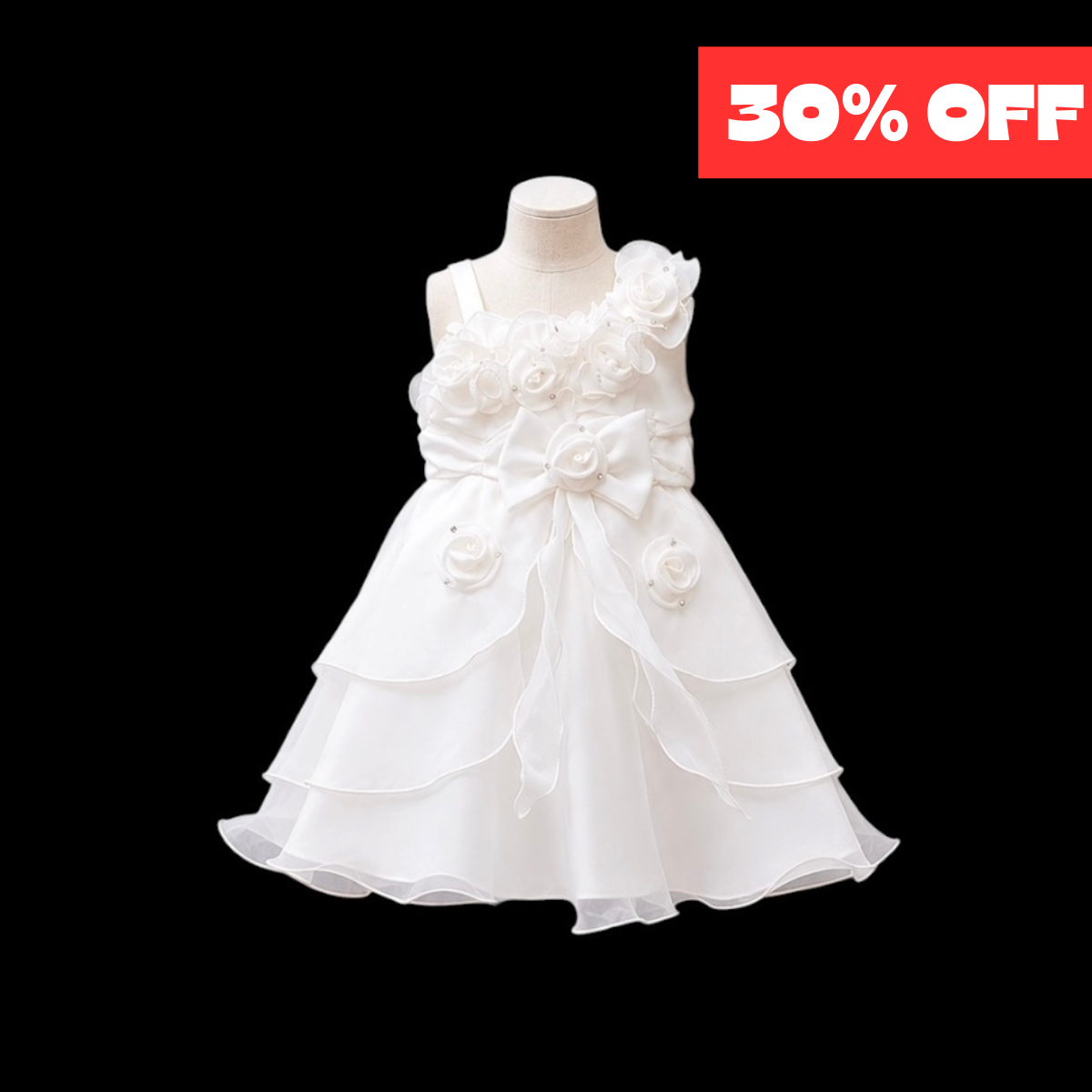 Sleeveless Baby White Dress w/ Rosette & Rhinestone Accents (20 months)