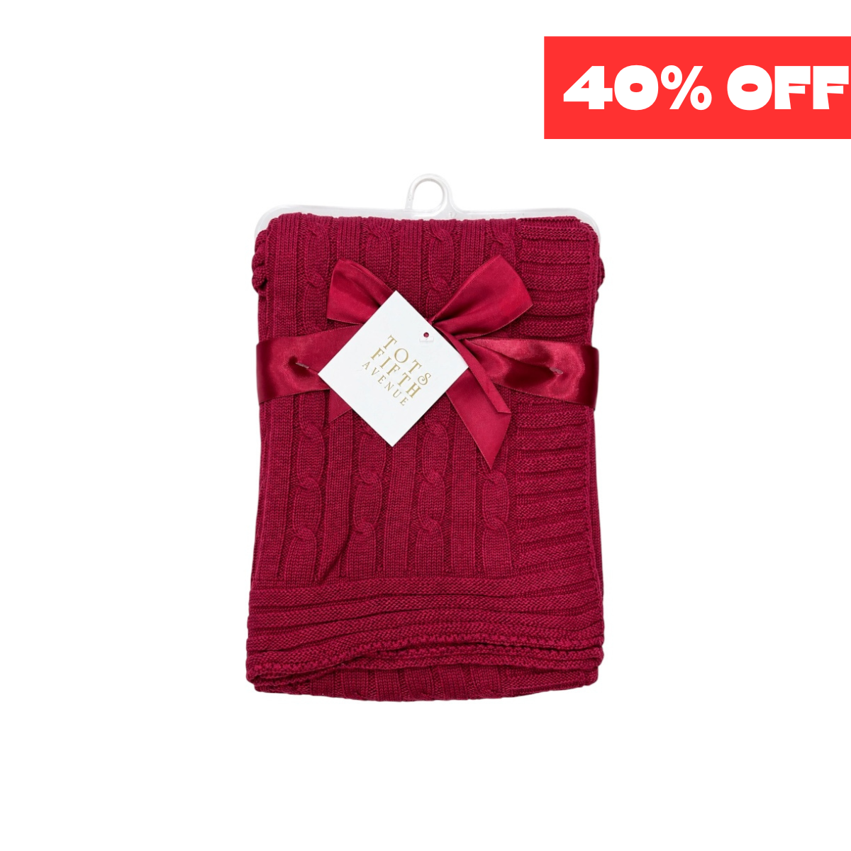 Tots Fifth Avenue Baby Red Cable Knit Blanket (30" x 40")