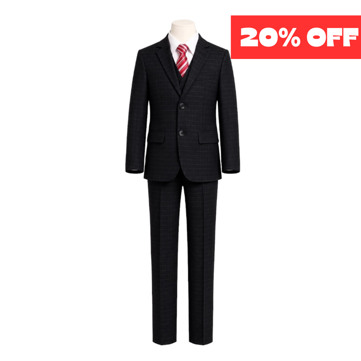 Mini World Toddler Classic Fit 5-Piece Black Checkered Suit