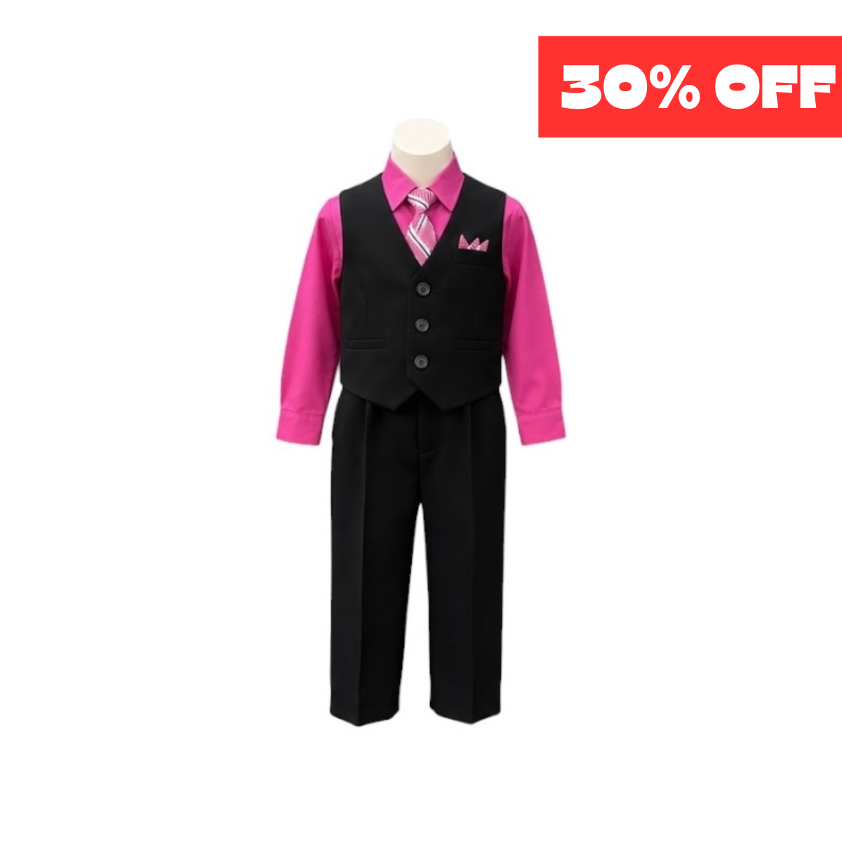 Vangogh Baby Black Vest Set with Fuchsia Dress Shirt