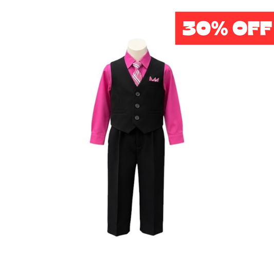 Vangogh Baby Black Vest Set with Fuchsia Dress Shirt