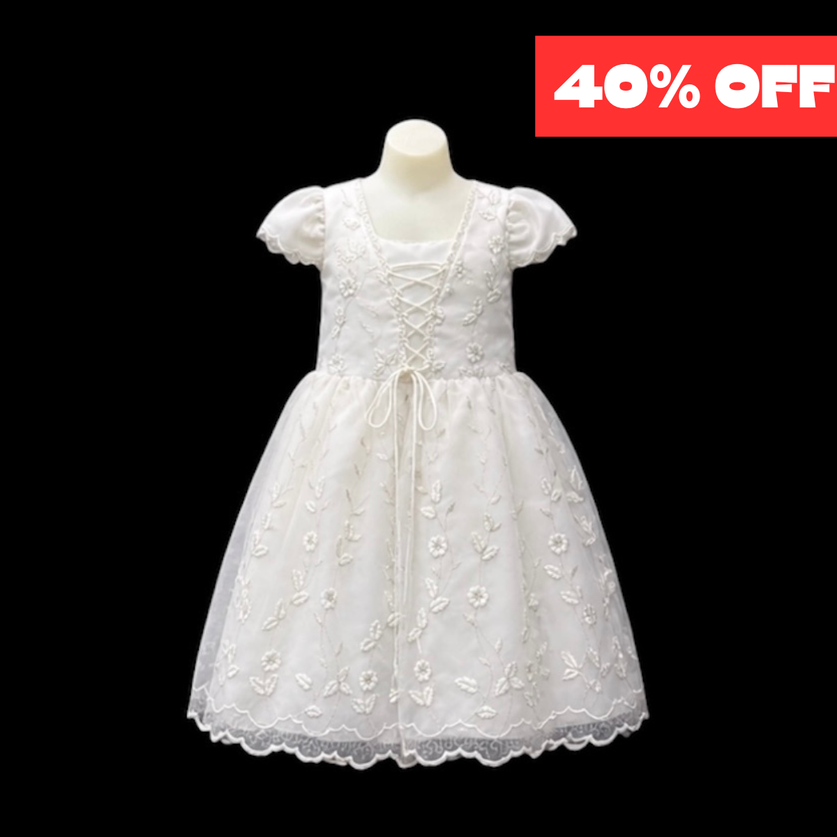 Toddler White Short Sleeve Dress w/ Floral Embroidery (Size 2)