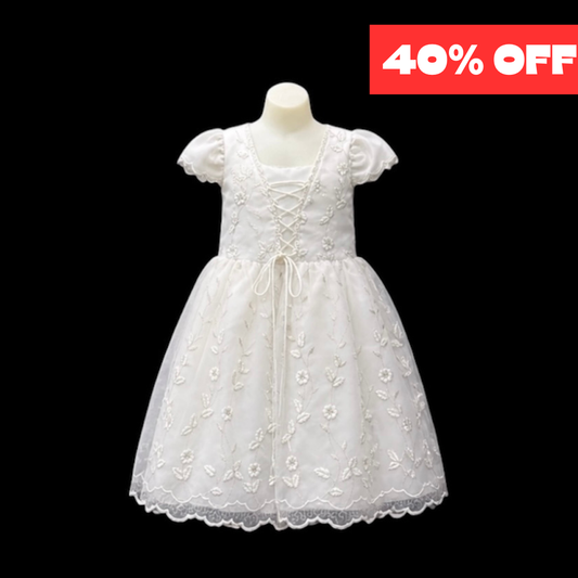 Toddler White Short Sleeve Dress w/ Floral Embroidery (Size 2)