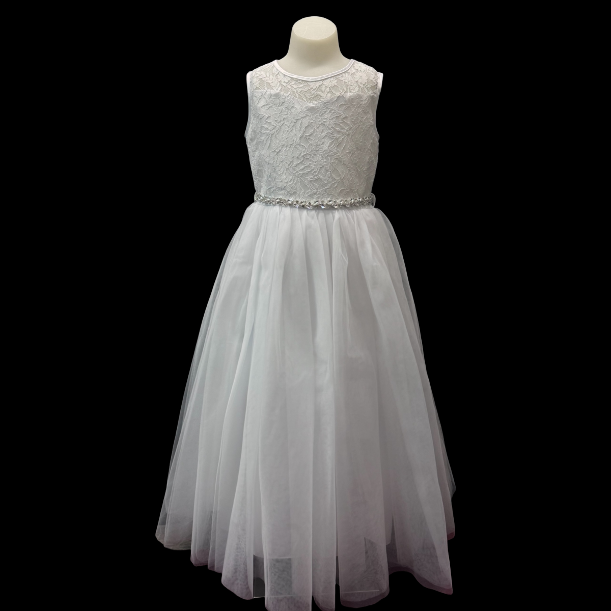 White Sleeveless Dress w/ Floral Lace Bodice