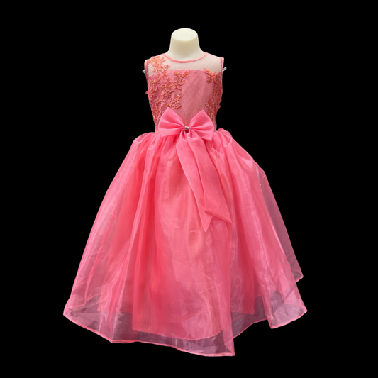 Floral Embroidered Coral Dress W/ Beads and Sequins