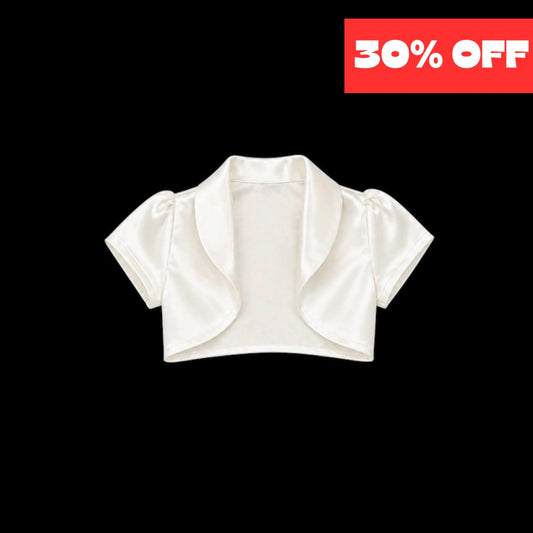 Ivory Satin Short Sleeve Girls Bolero