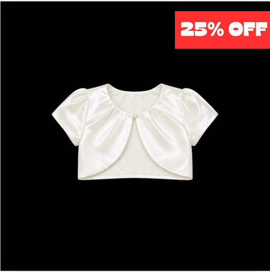 Sweet Kids Satin Short Sleeve Ivory Bolero with Pearl Closure (Size 4)