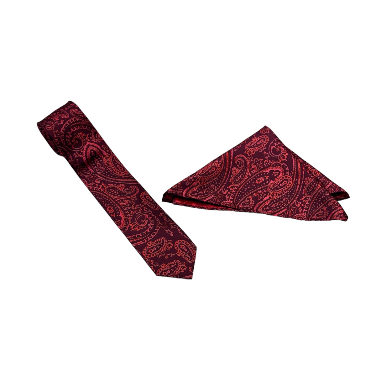 Deep Red Paisley Mens Necktie & Pocket Square