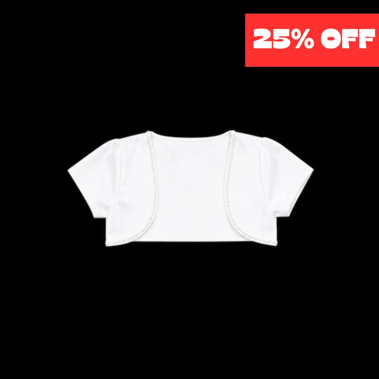 White Short Sleeve Bolero with Pearl Trim