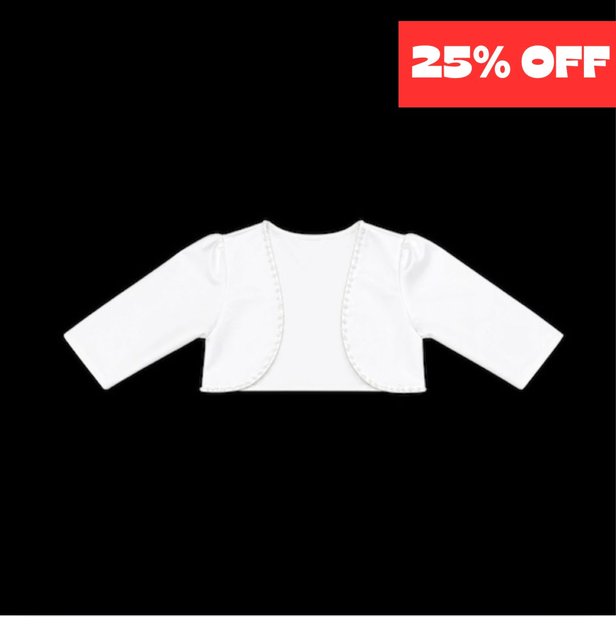 White 3/4 Sleeve Bolero with Pearl Trim