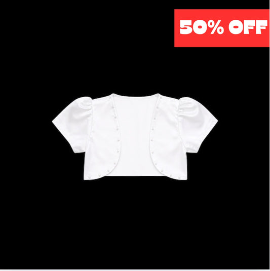 StarDream White Satin Puff Sleeve Bolero with Pearl Trim
