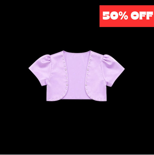 Toddler Lavender Satin Short Sleeve Bolero with Pearl & Rhinestone Trim