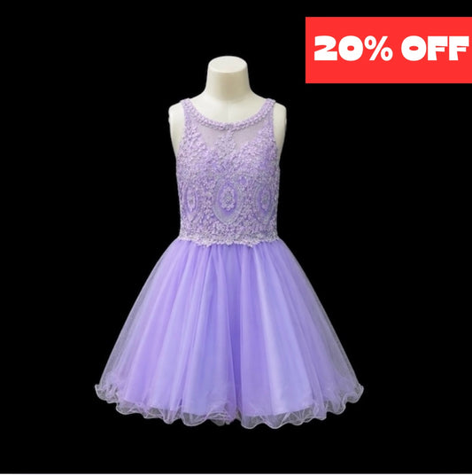 Jr. Grad Lavender Lace Appliqué Halter Knee-Length Dress with Tulle Skirt & Shawl (Large)