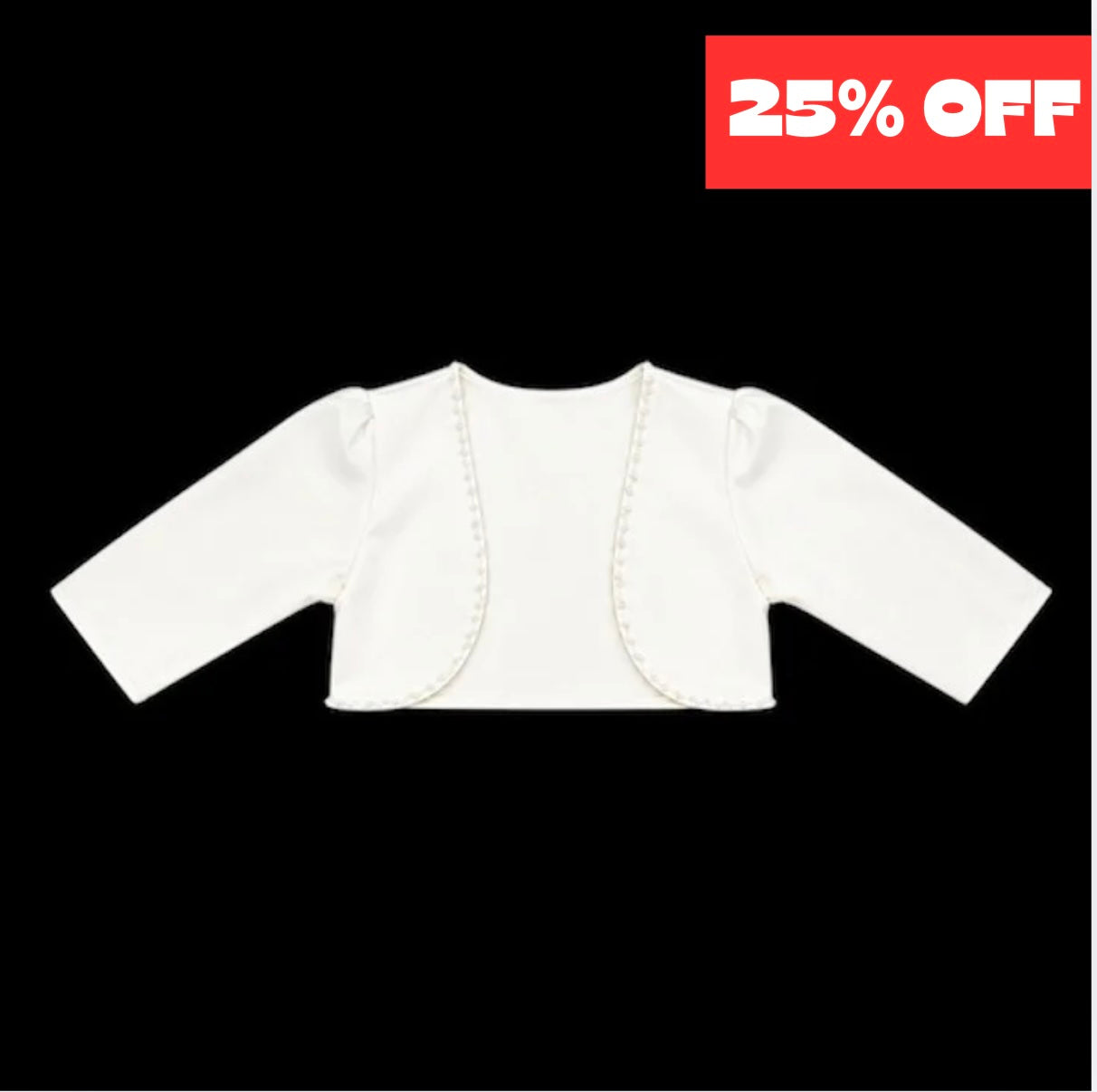 Ivory 3/4 Sleeve Bolero with Pearl Trim (Size 4)