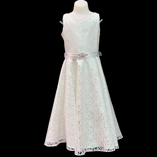 Ivory Lace Dress w/ Rhinestone Brooch