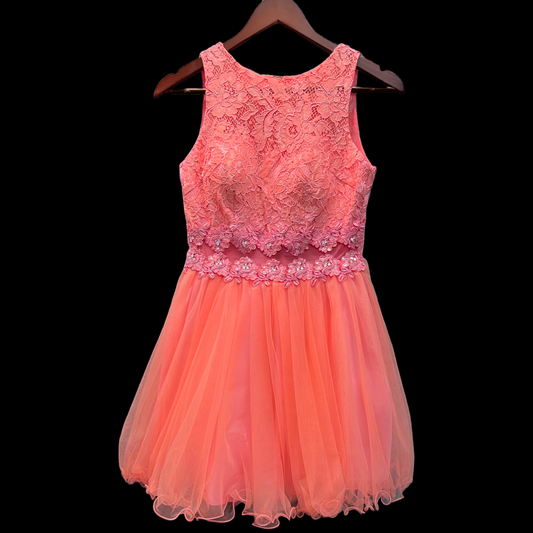 Jr. Grad Short Lace Coral Dress (XS)
