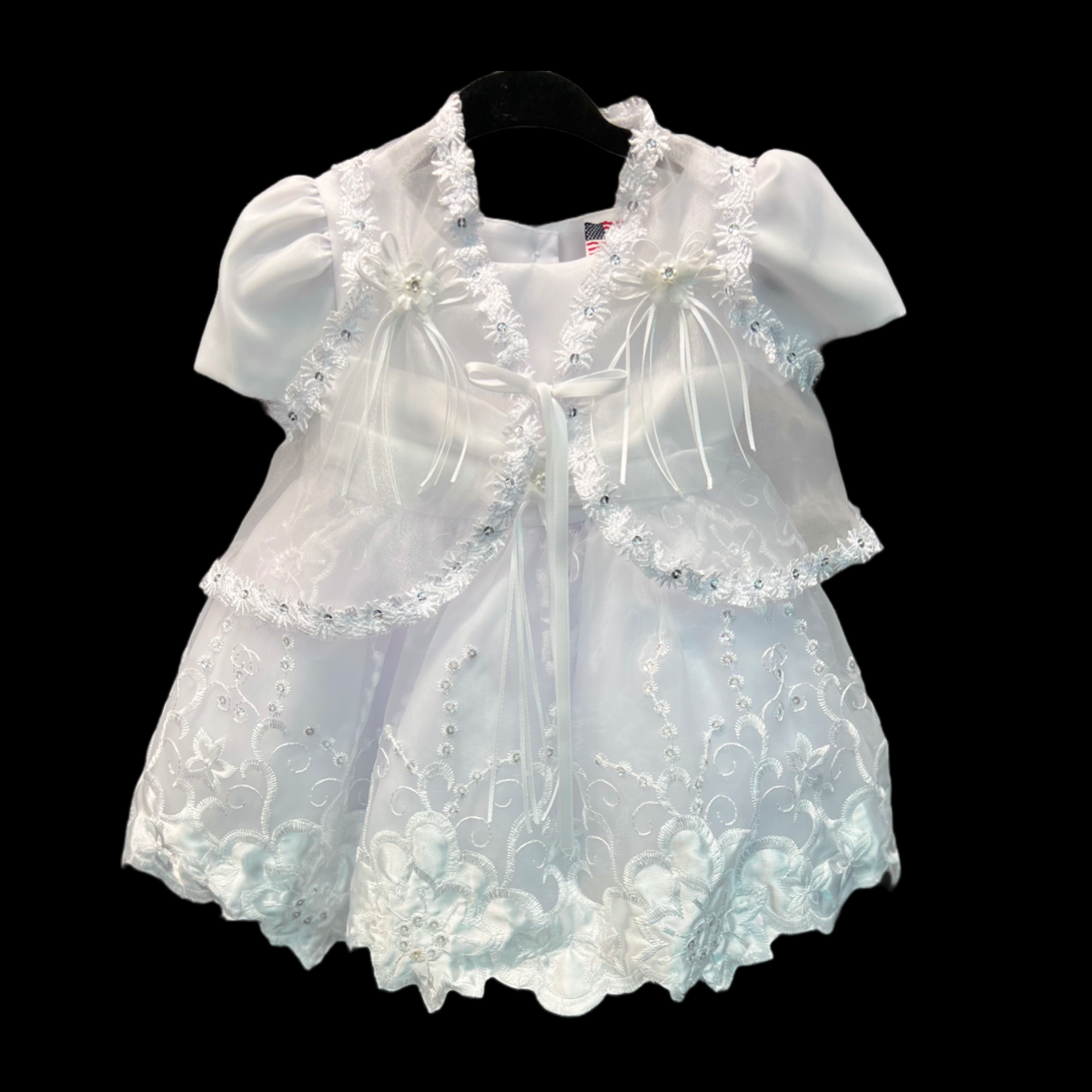 3 PC Floral Embroidered Baptism Dress