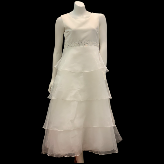 Off White Satin Dress w/ Beaded Sash