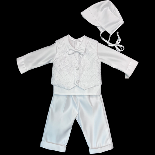 Diamond CrissCross Pattern Baptism Vest Suit