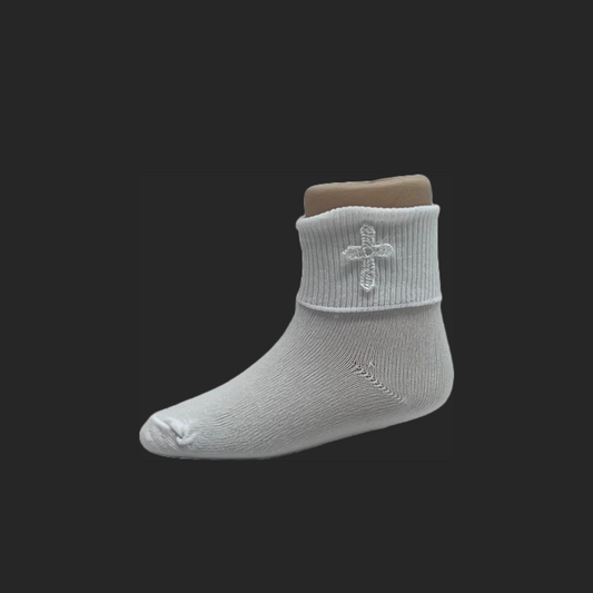 Boys White Sock w/ Cross