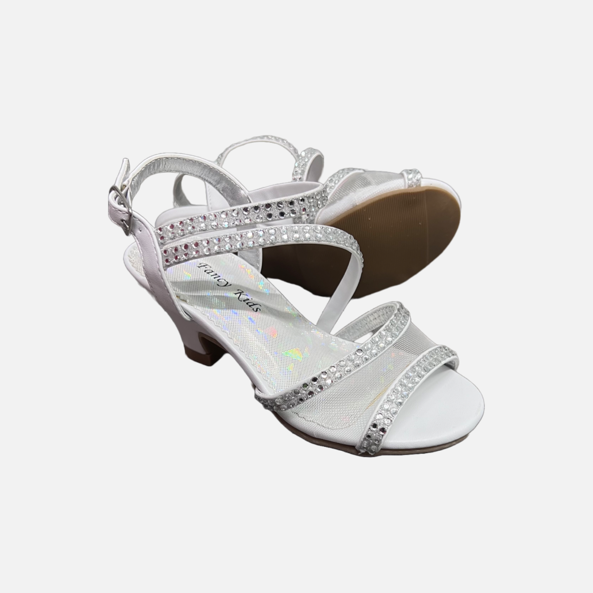 Fancy Kids Open Toe Kitty Heel w/ Rhinestones