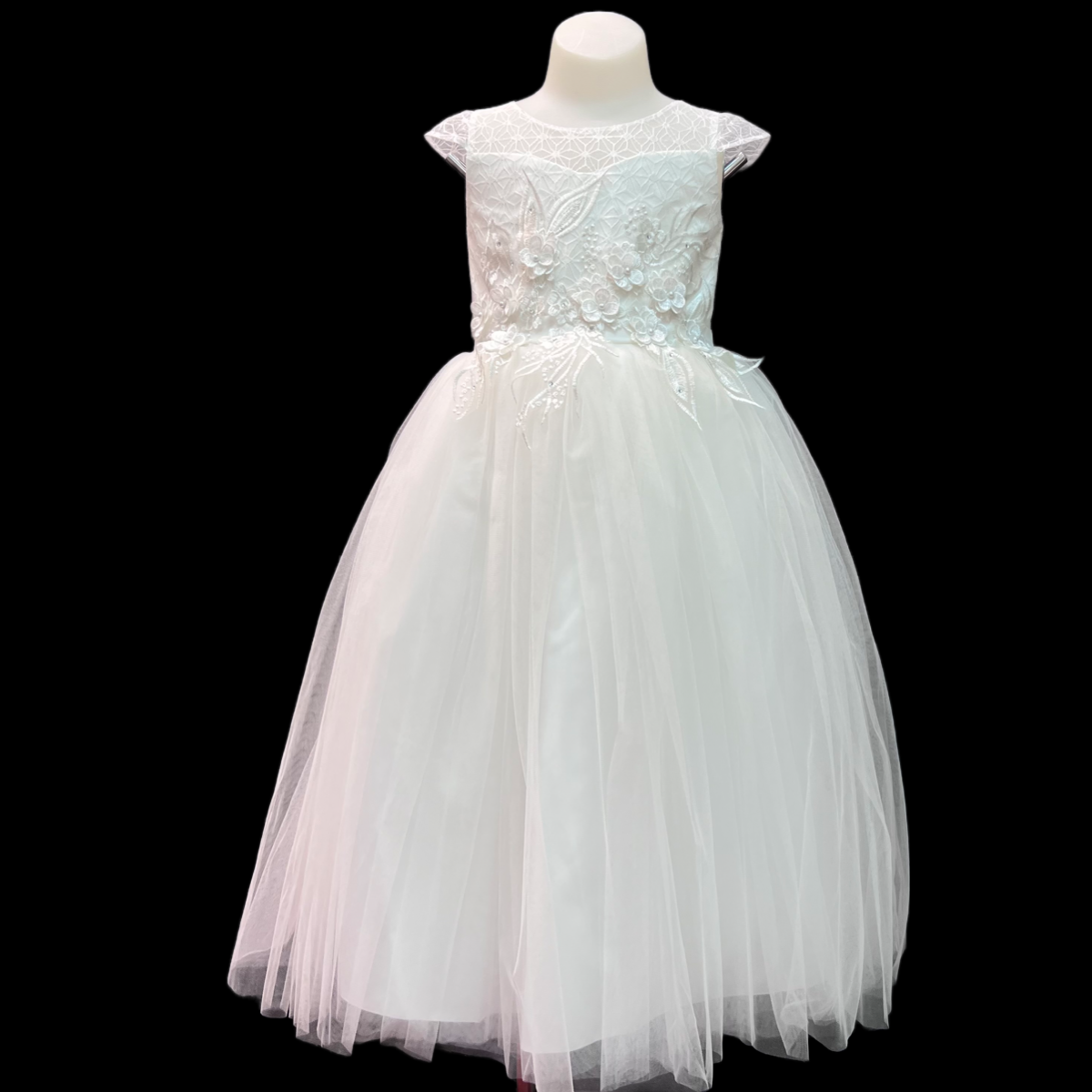 Cap Sleeve Dress w/ Lace and Floral Embroidered Bodice
