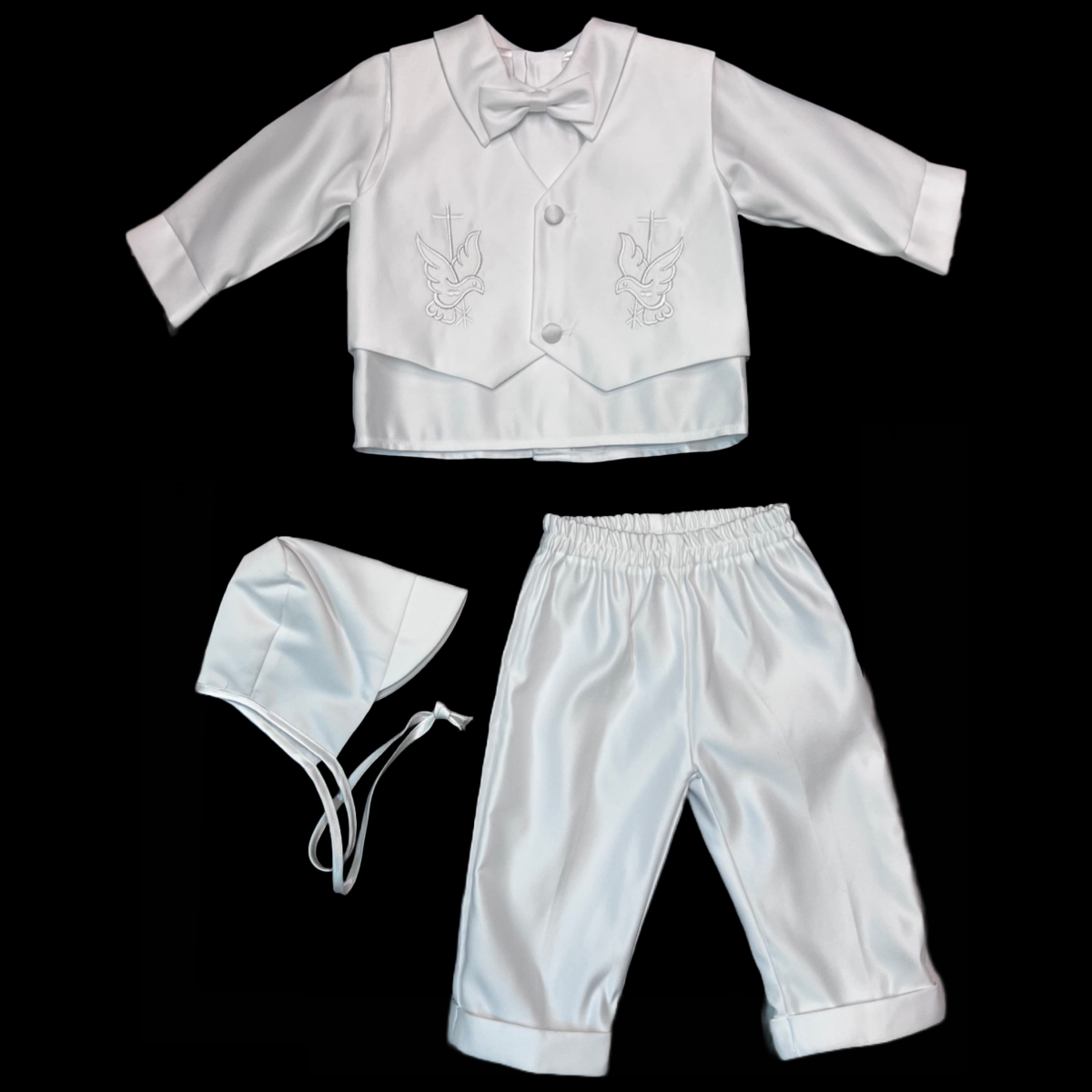 Embroidered Dove and Cross Baptism Vest Suit