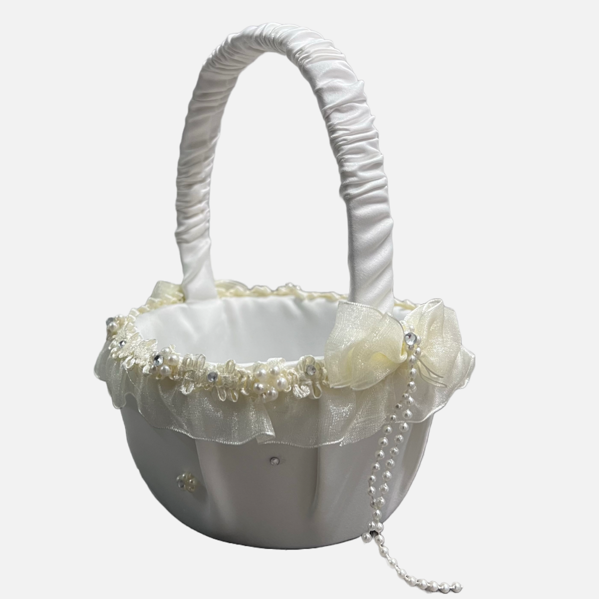 Flower Girl Basket with Rhinestones and Pearls