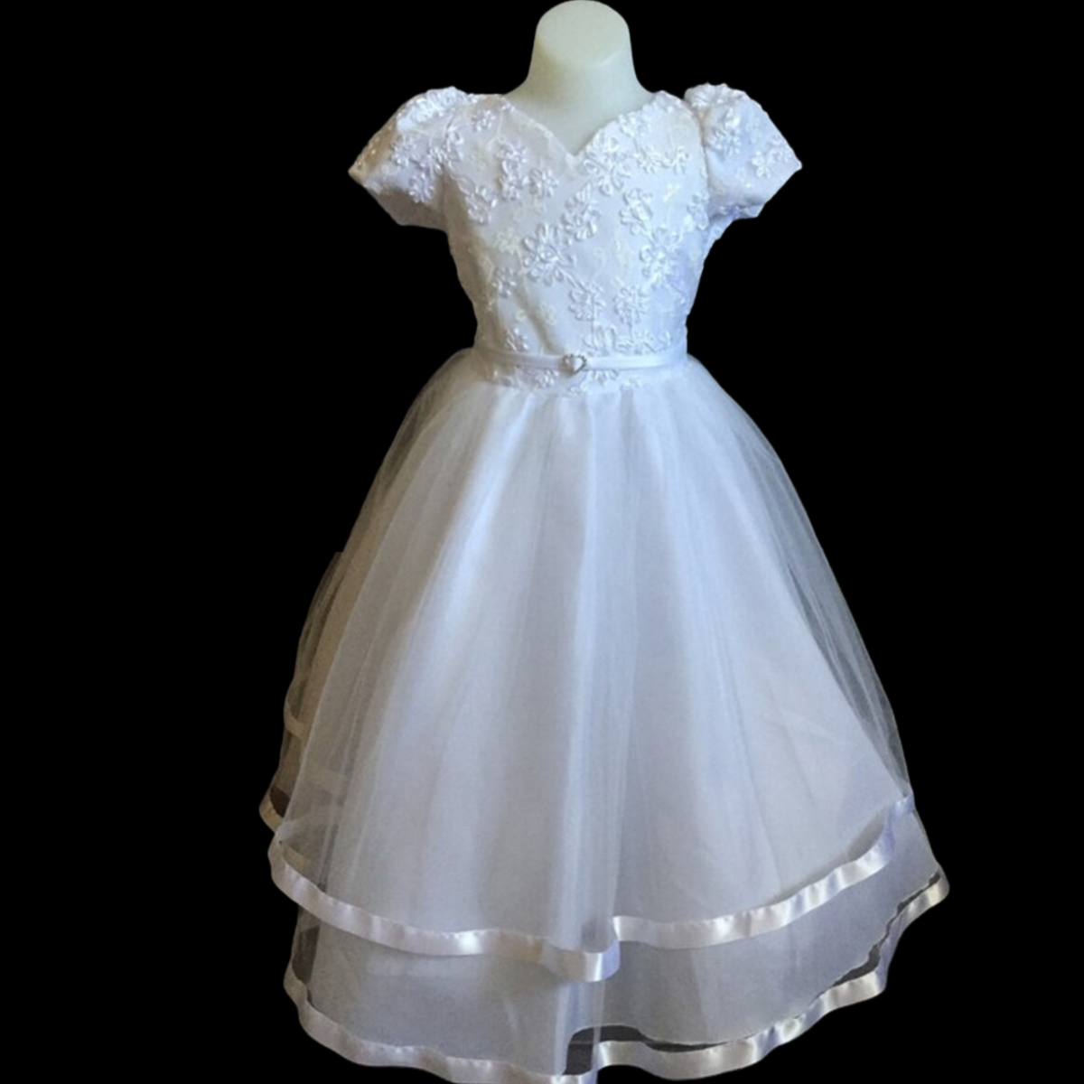 White Short Sleeve Dress w/ Floral Sequin Embroidery