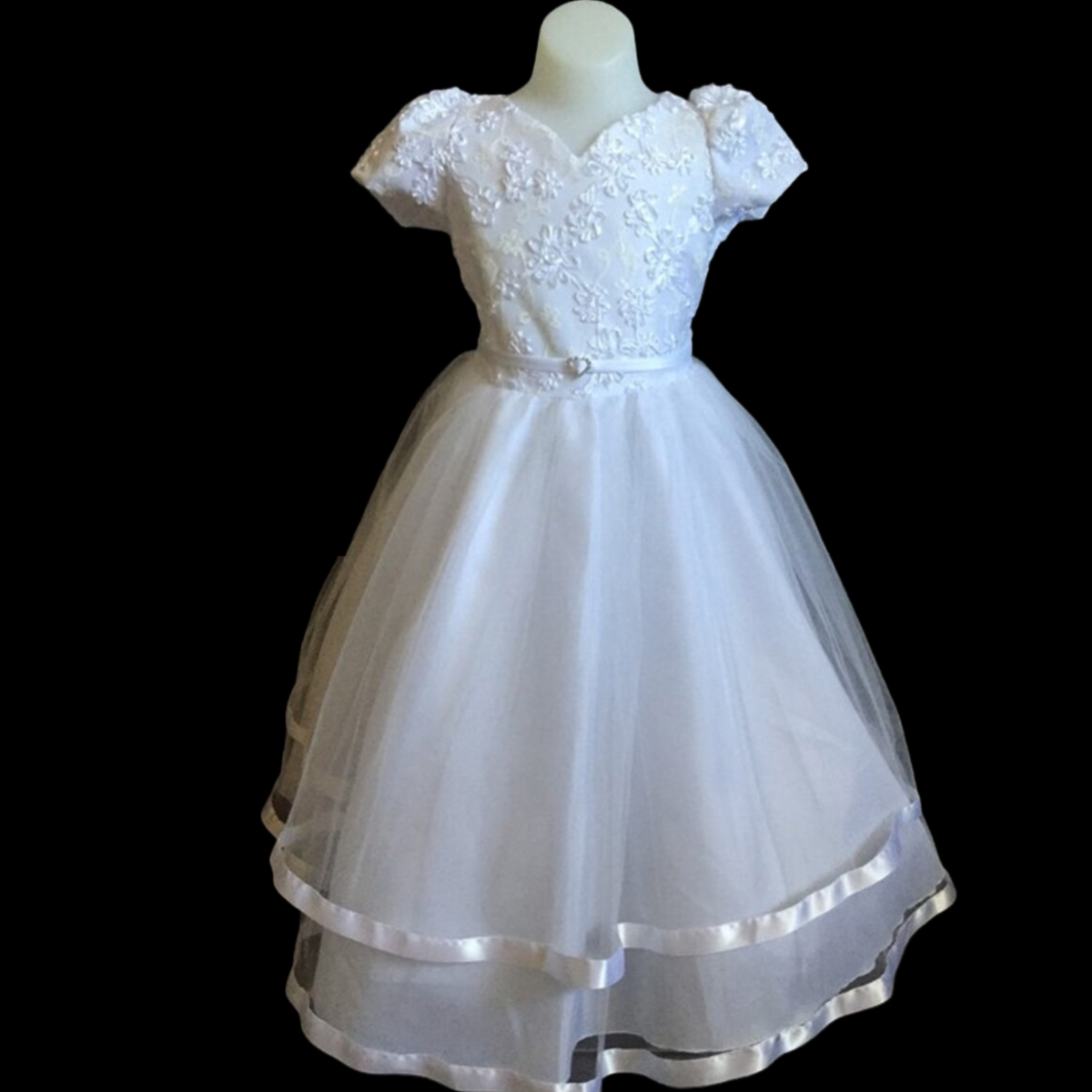 White Short Sleeve Dress w/ Floral Sequin Embroidery (Size 4)