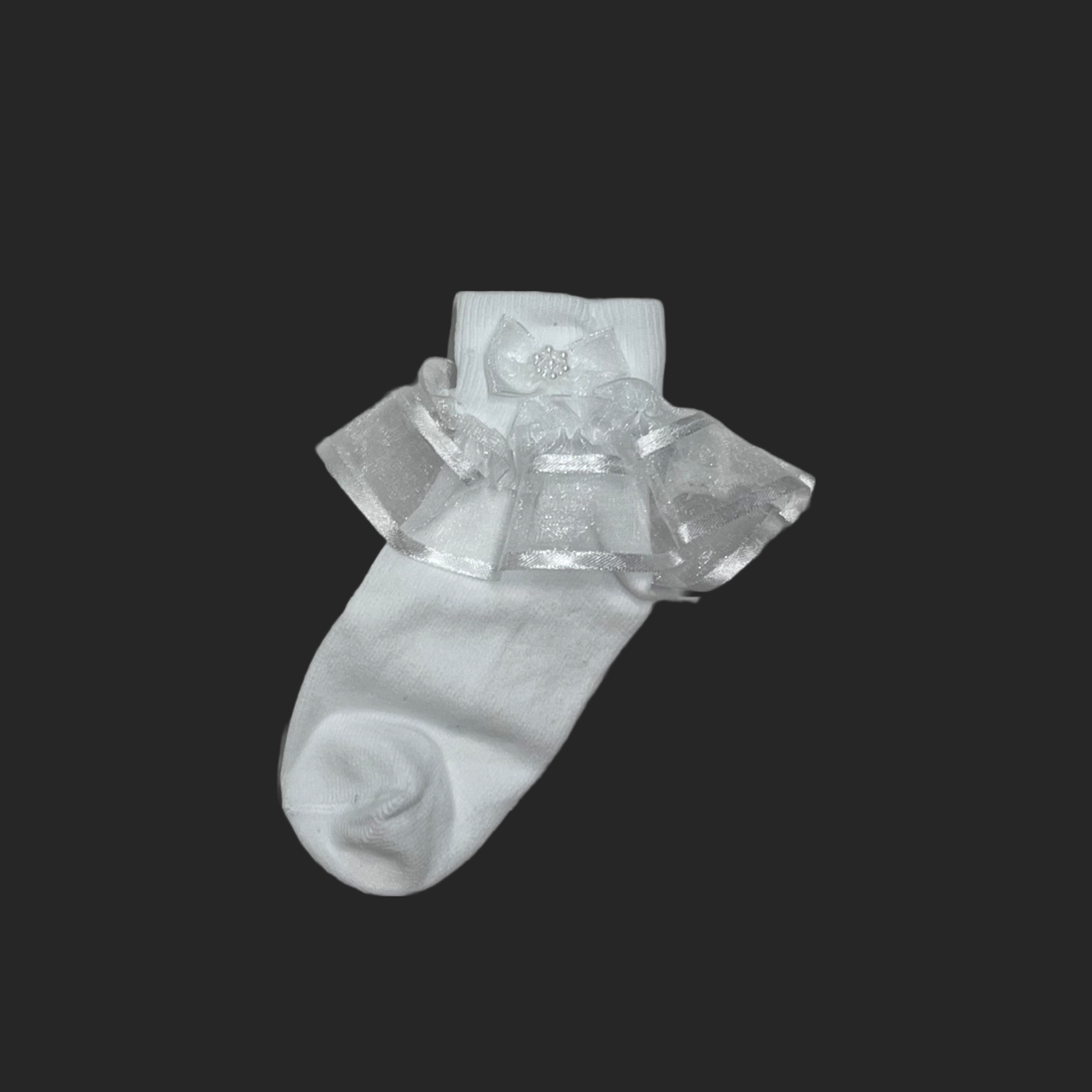 White Organza Ruffle Sock w/ Pearls