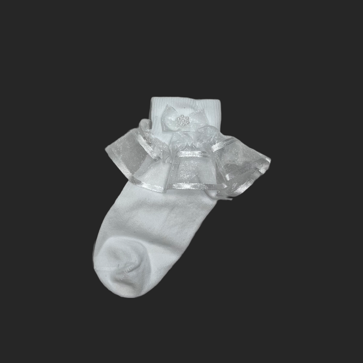 White Organza Ruffle Sock w/ Pearls –