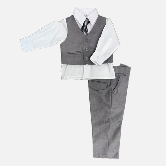 Fancy Kids Baby Light Grey 4-Piece Formal Vest Set